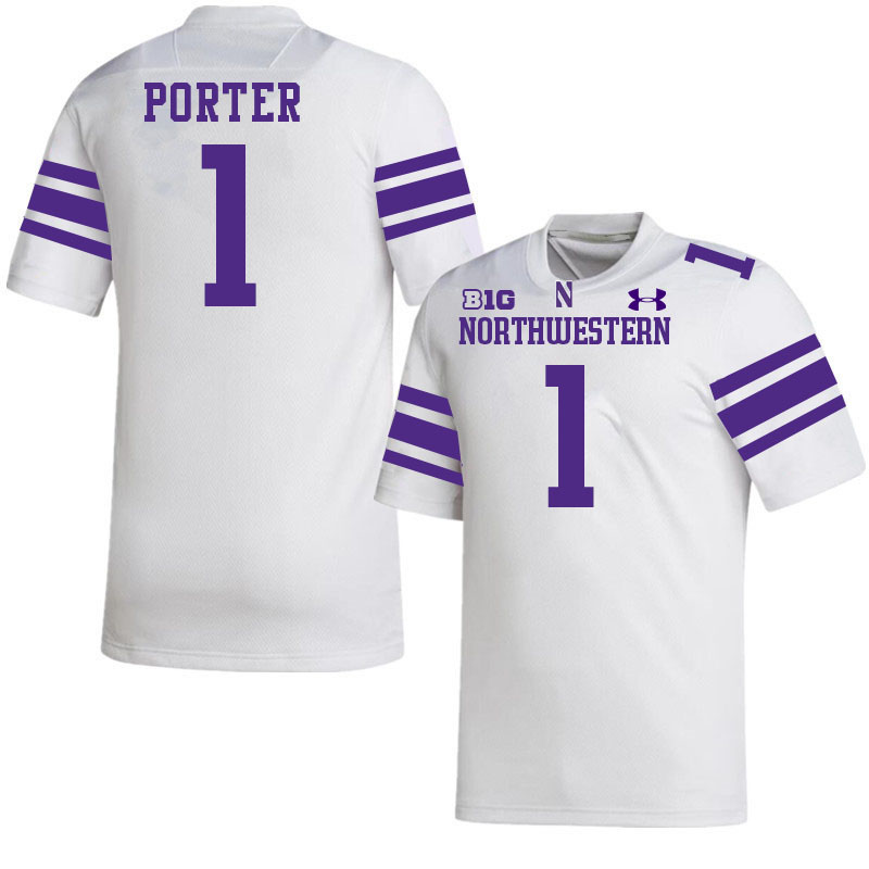 Northwestern Wildcats #1 Cam Porter College Football Jerseys Stitched-White